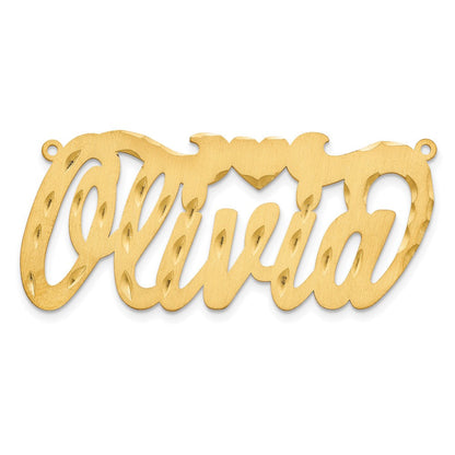 14K Gelbgold Satiniert Diamantiert Herz Name Platte