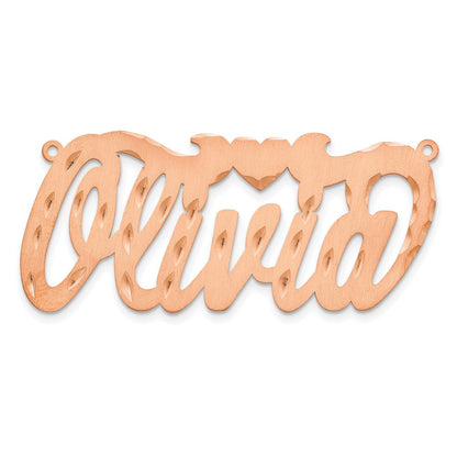 14K Roségold 14l Satiniert Diamantiert Herz Name Platte