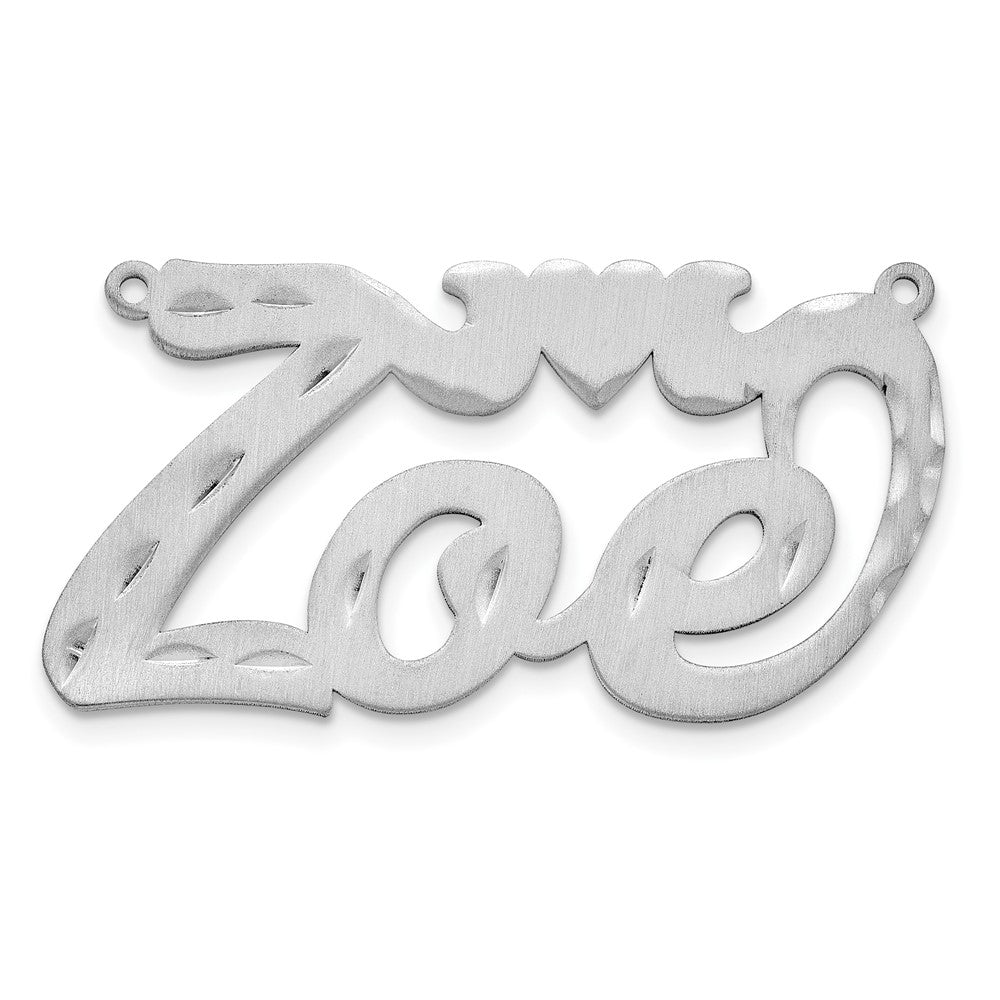 Sterlingsilber Rhodiniert Satiniert Diamantiert Herz Name Platte