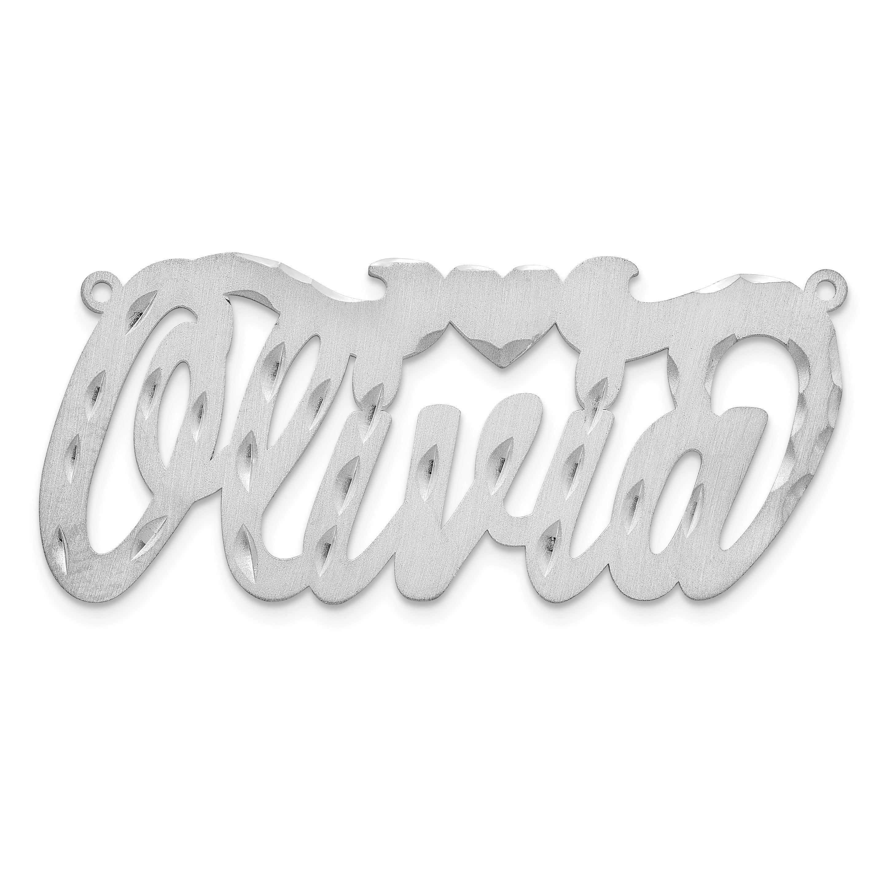 14K Weißgold Satiniert Diamantiert Herz Name Platte