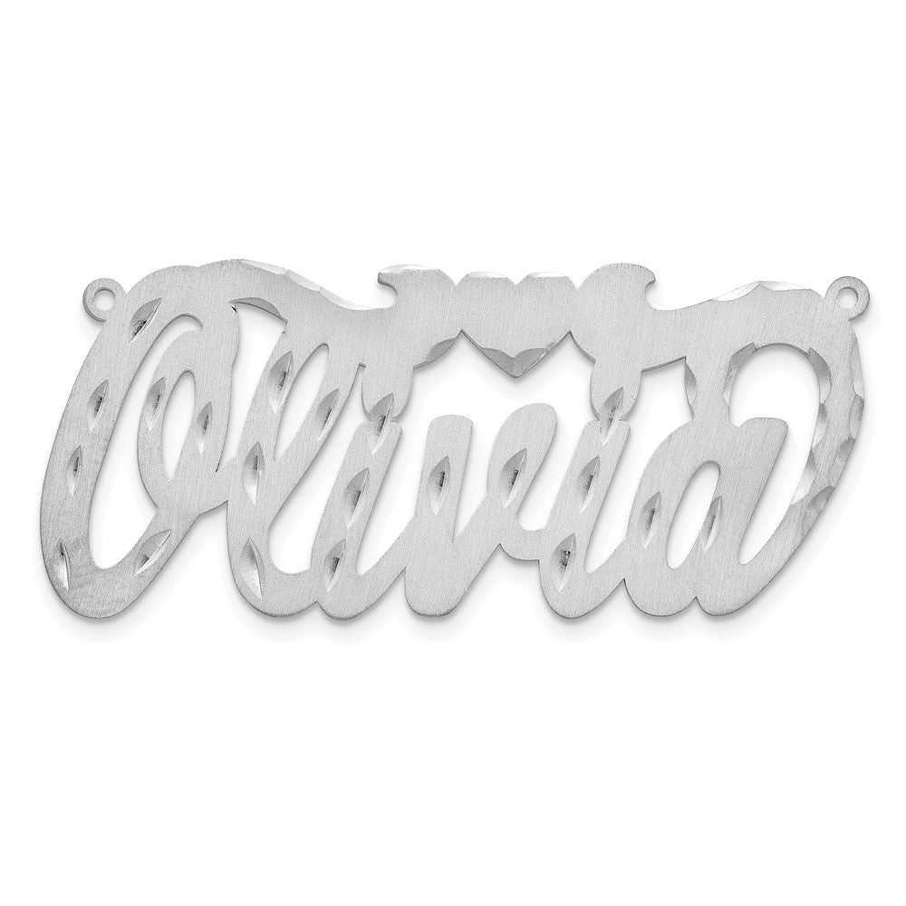 14K Weißgold Satiniert Diamantiert Herz Name Platte