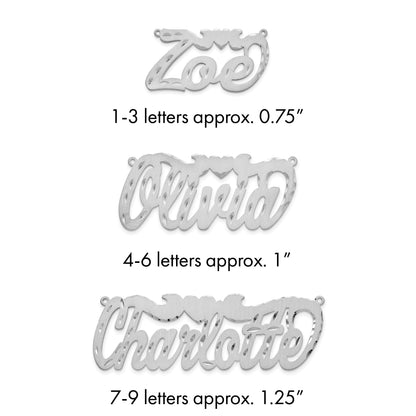 14K Weißgold Satiniert Diamantiert Herz Name Platte