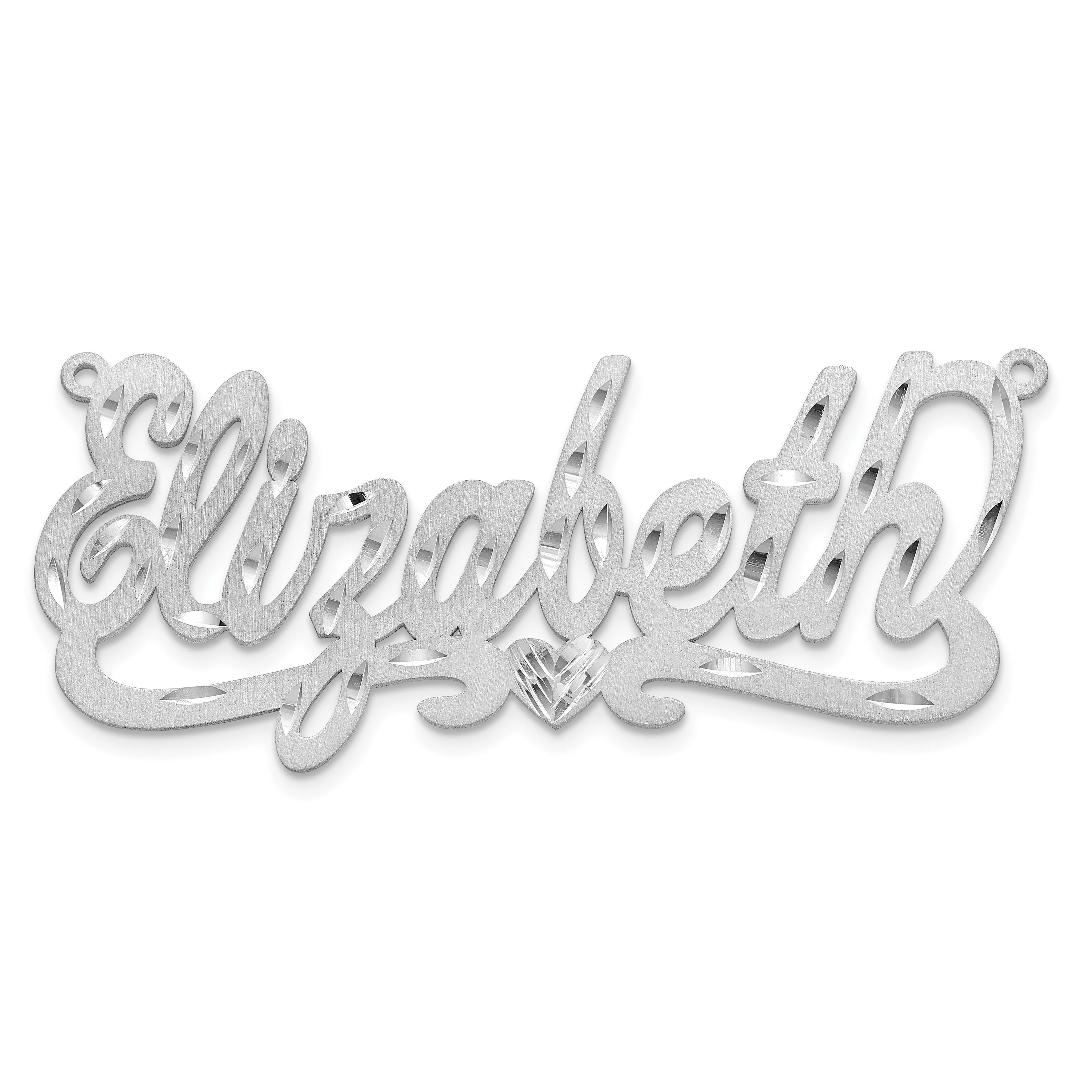Sterlingsilber Silber/rhodiniert Satiniert Diamantiert Herz Name Platte