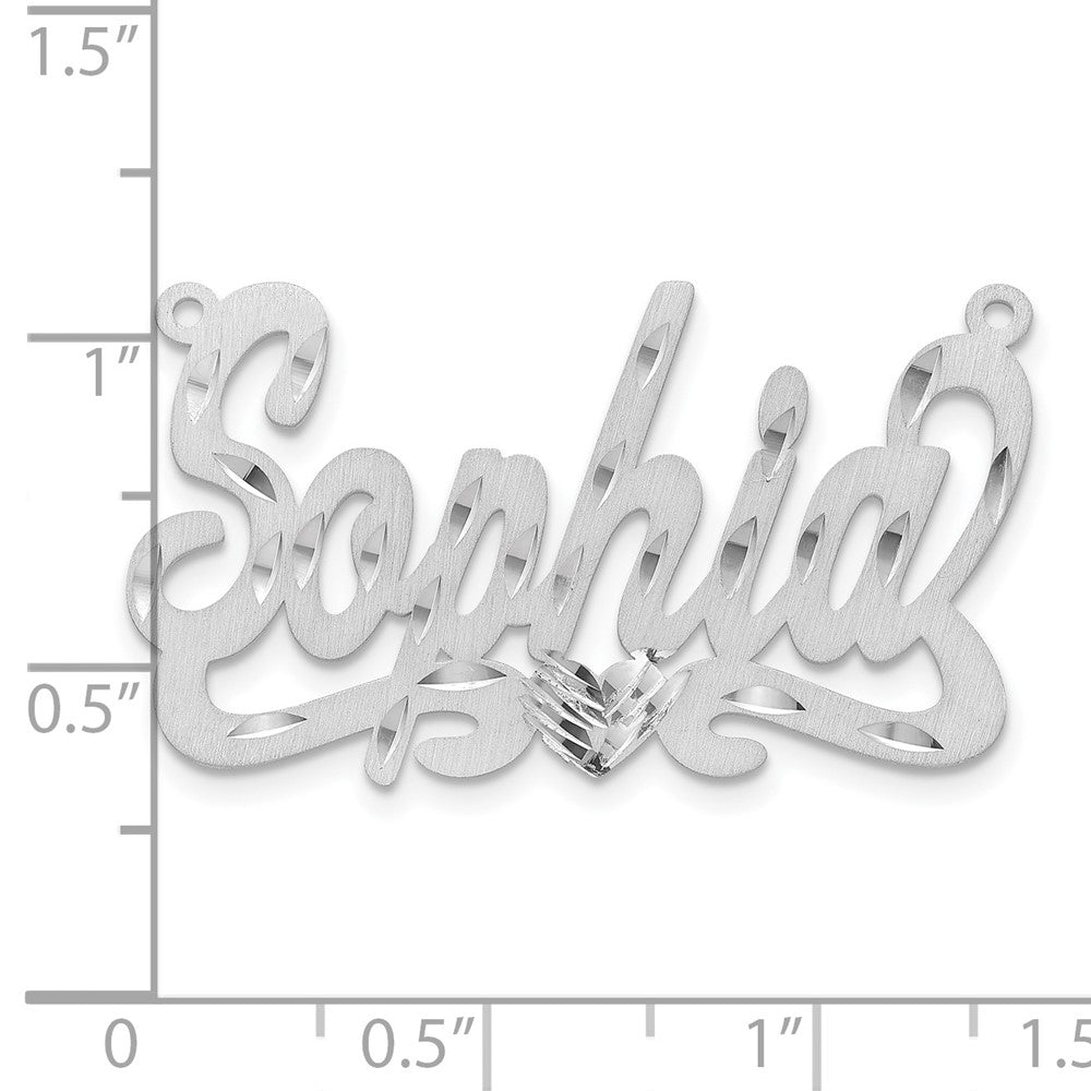Sterlingsilber Silber/rhodiniert Satiniert Diamantiert Herz Name Platte