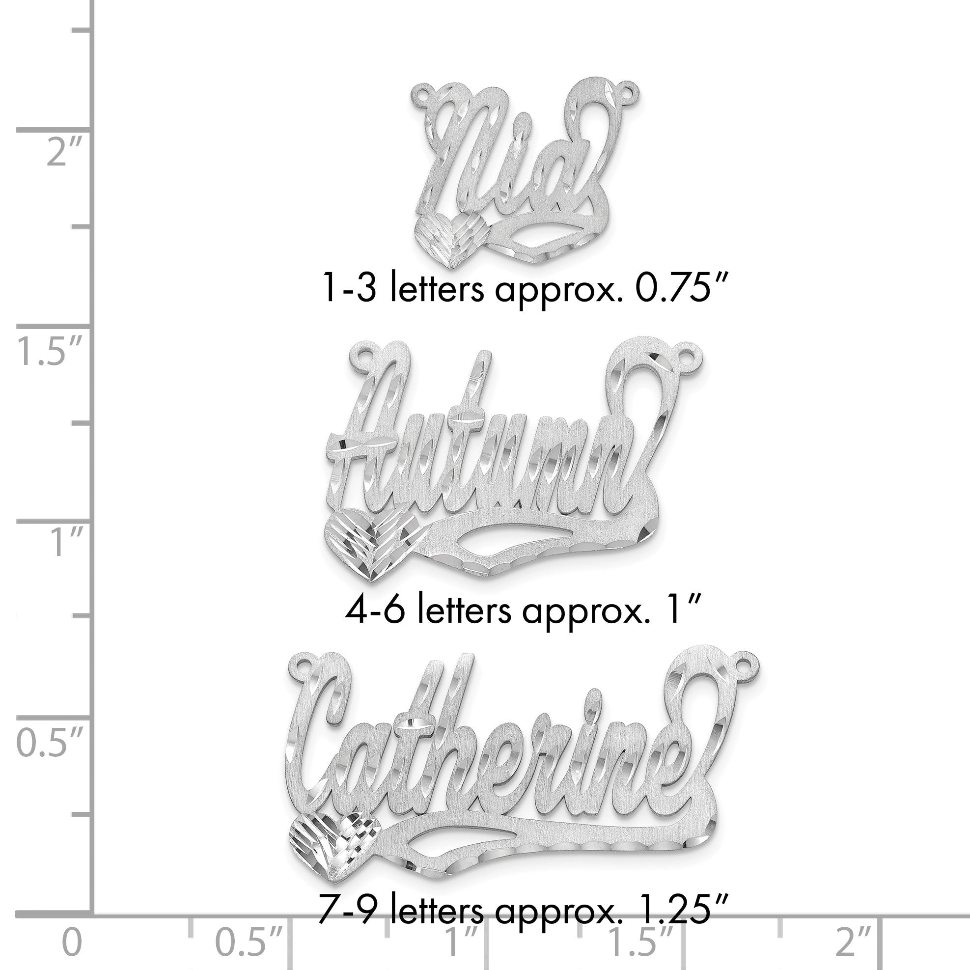 Sterlingsilber Silber/rhodiniert Satiniert Diamantiert Herz Name Platte
