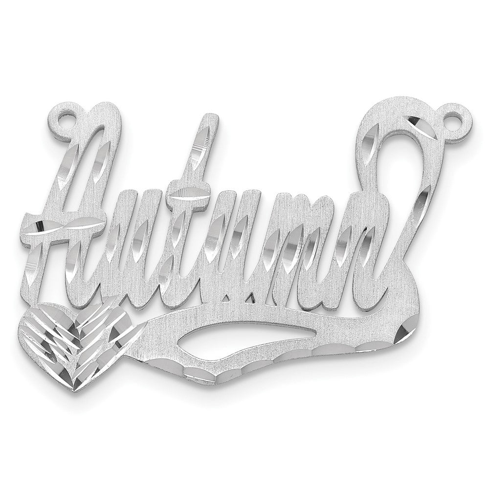 14K Weißgold Satiniert Diamantiert Herz Name Platte
