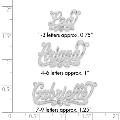 14K Weißgold Satiniert Diamantiert Herz Name Platte