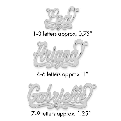 14K Weißgold Satiniert Diamantiert Herz Name Platte