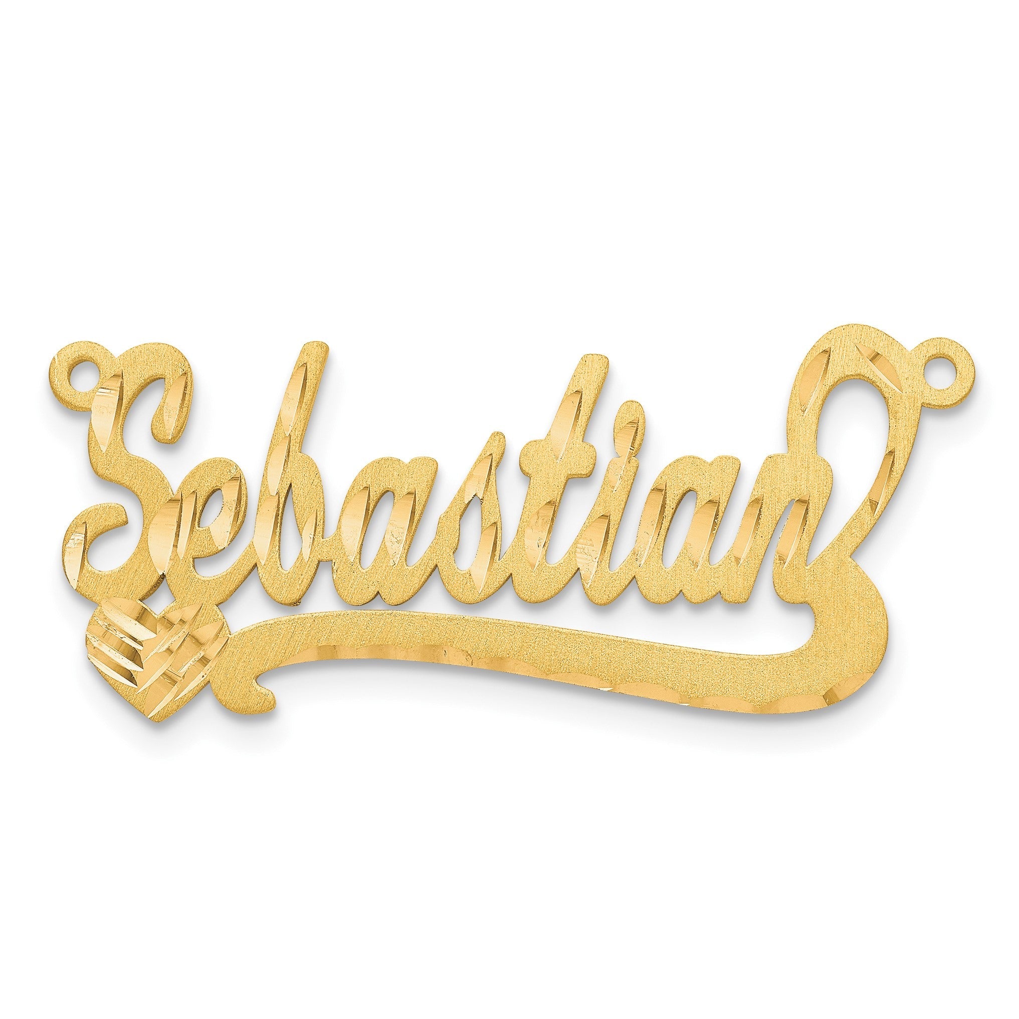 14K Gelbgold Satiniert Diamantiert Herz Name Platte