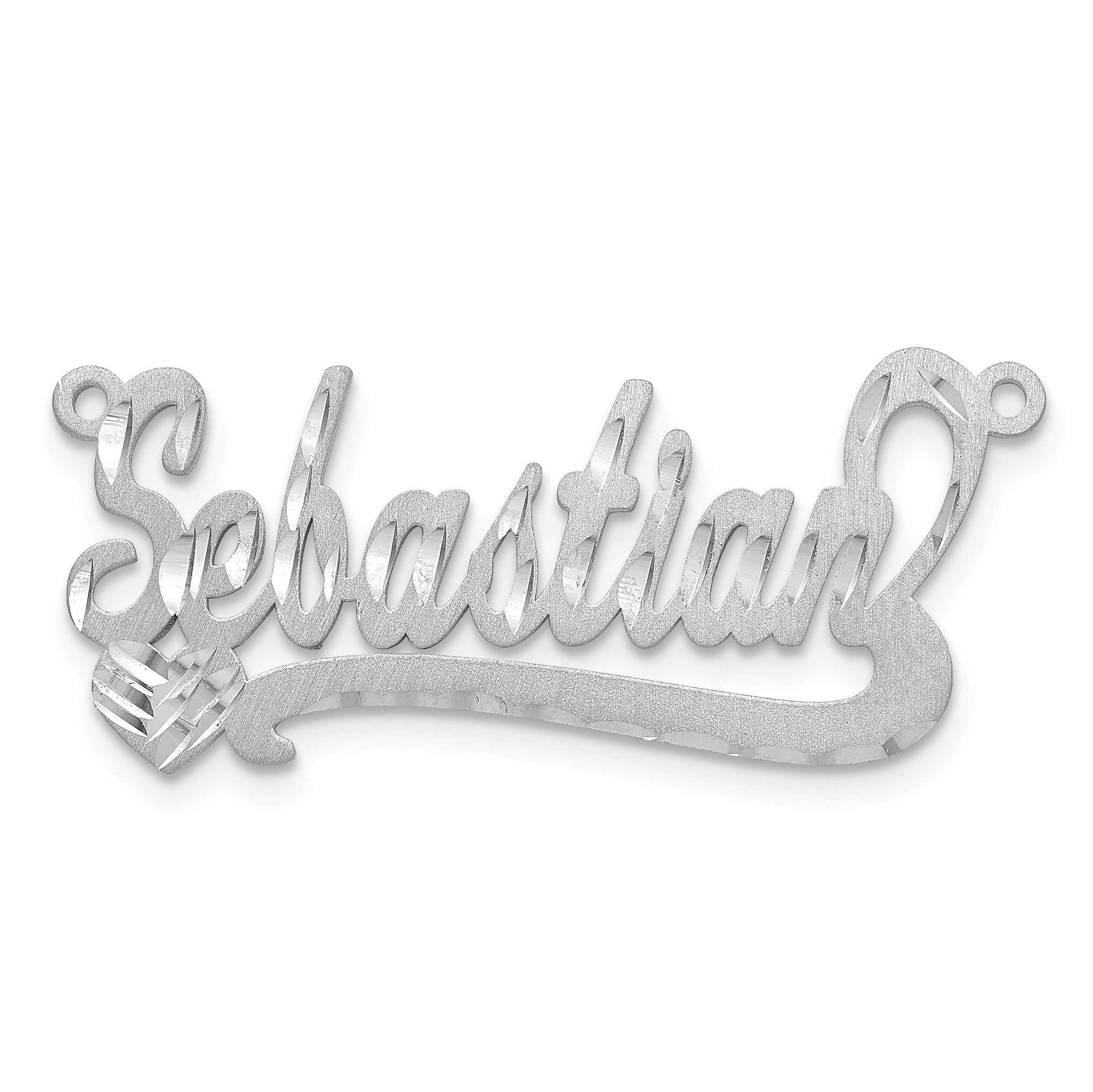 Sterlingsilber Silber/rhodiniert Satiniert Diamantiert Herz Name Platte