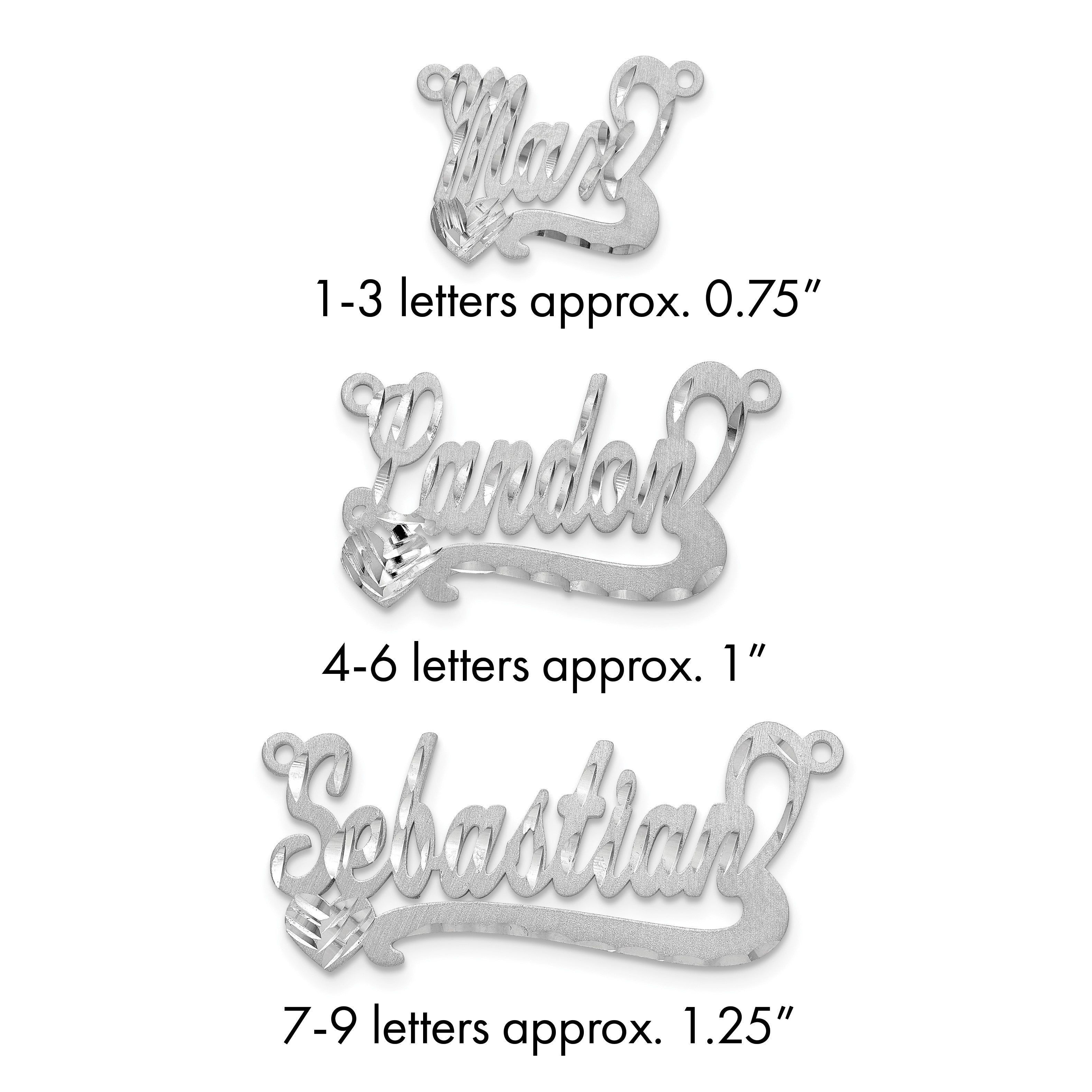 Sterlingsilber Silber/rhodiniert Satiniert Diamantiert Herz Name Platte