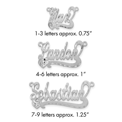 Sterlingsilber Silber/rhodiniert Satiniert Diamantiert Herz Name Platte