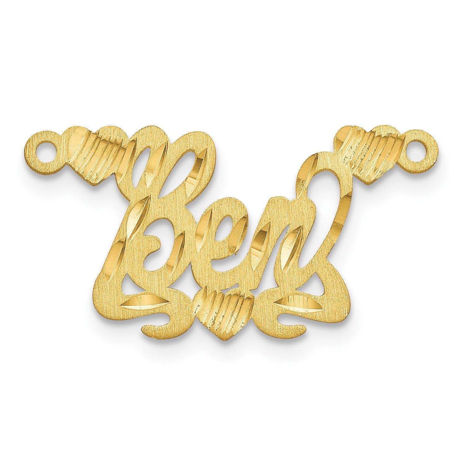 14K Gelbgold Satiniert Diamantiert Herzen Name Platte
