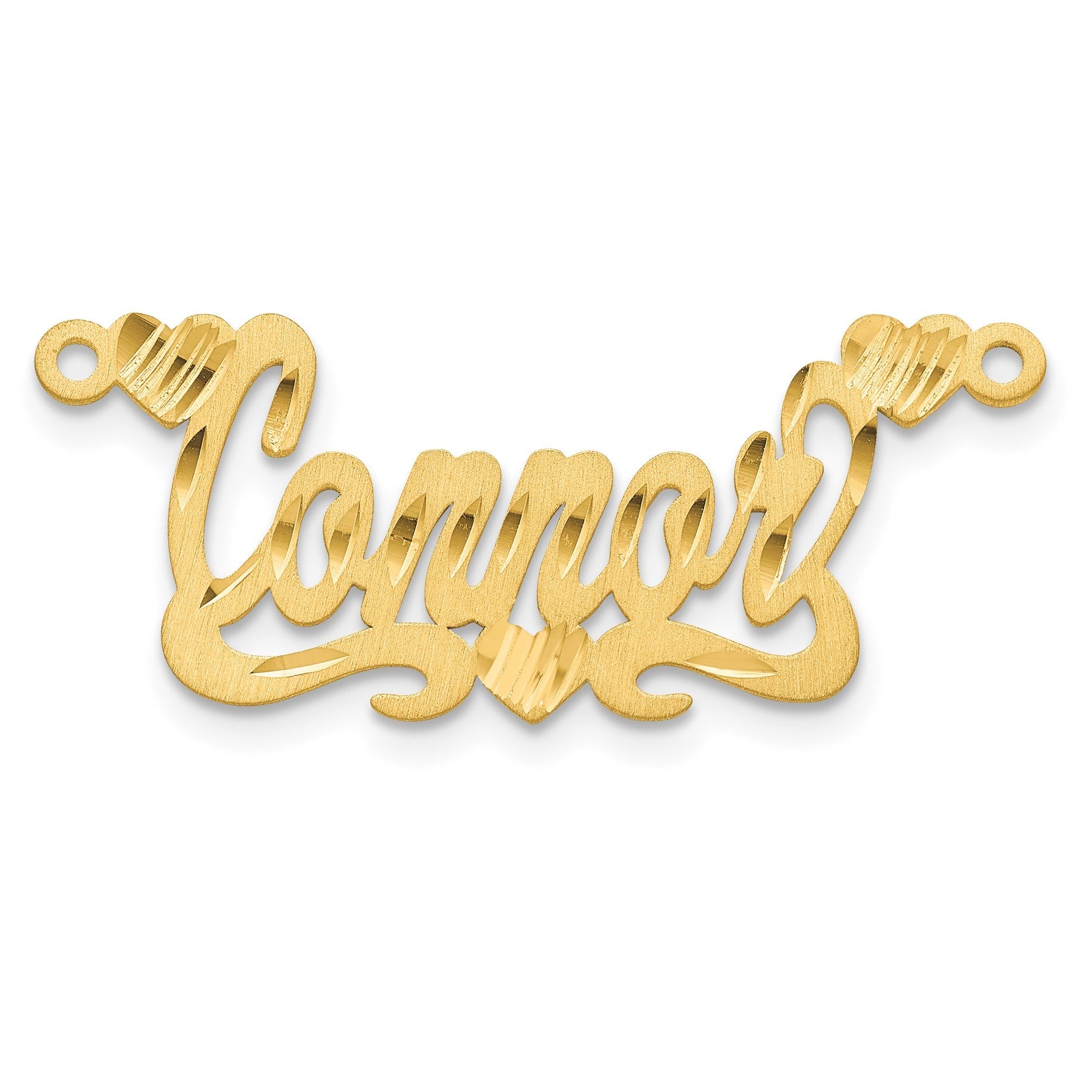 14K Gelbgold Satiniert Diamantiert Herzen Name Platte