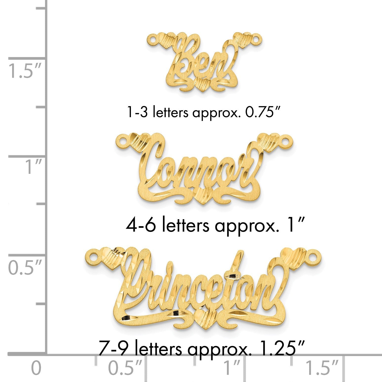 14K Gelbgold Satiniert Diamantiert Herzen Name Platte