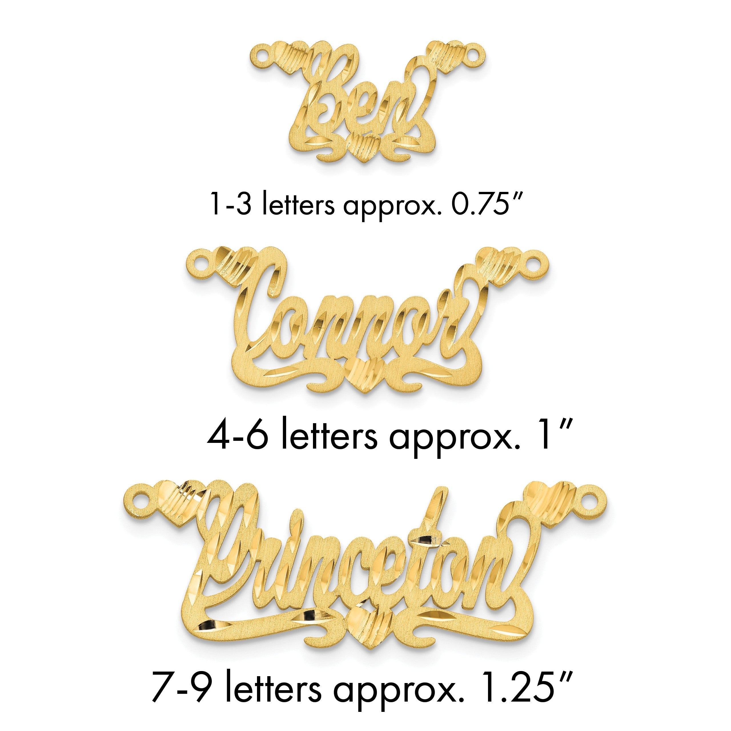 14K Gelbgold Satiniert Diamantiert Herzen Name Platte