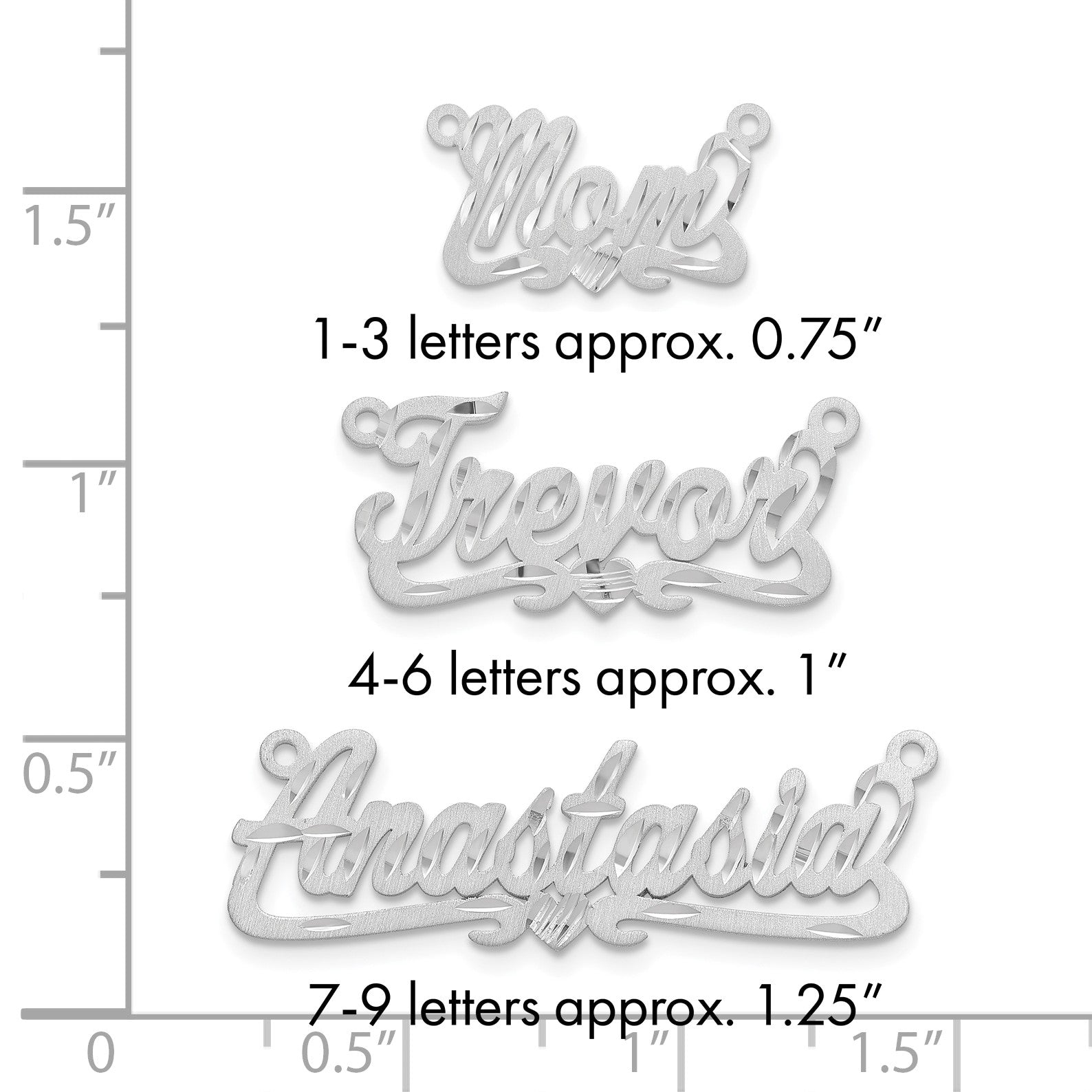 Sterlingsilber Silber/rhodiniert Satiniert Diamantiert Herz Name Platte