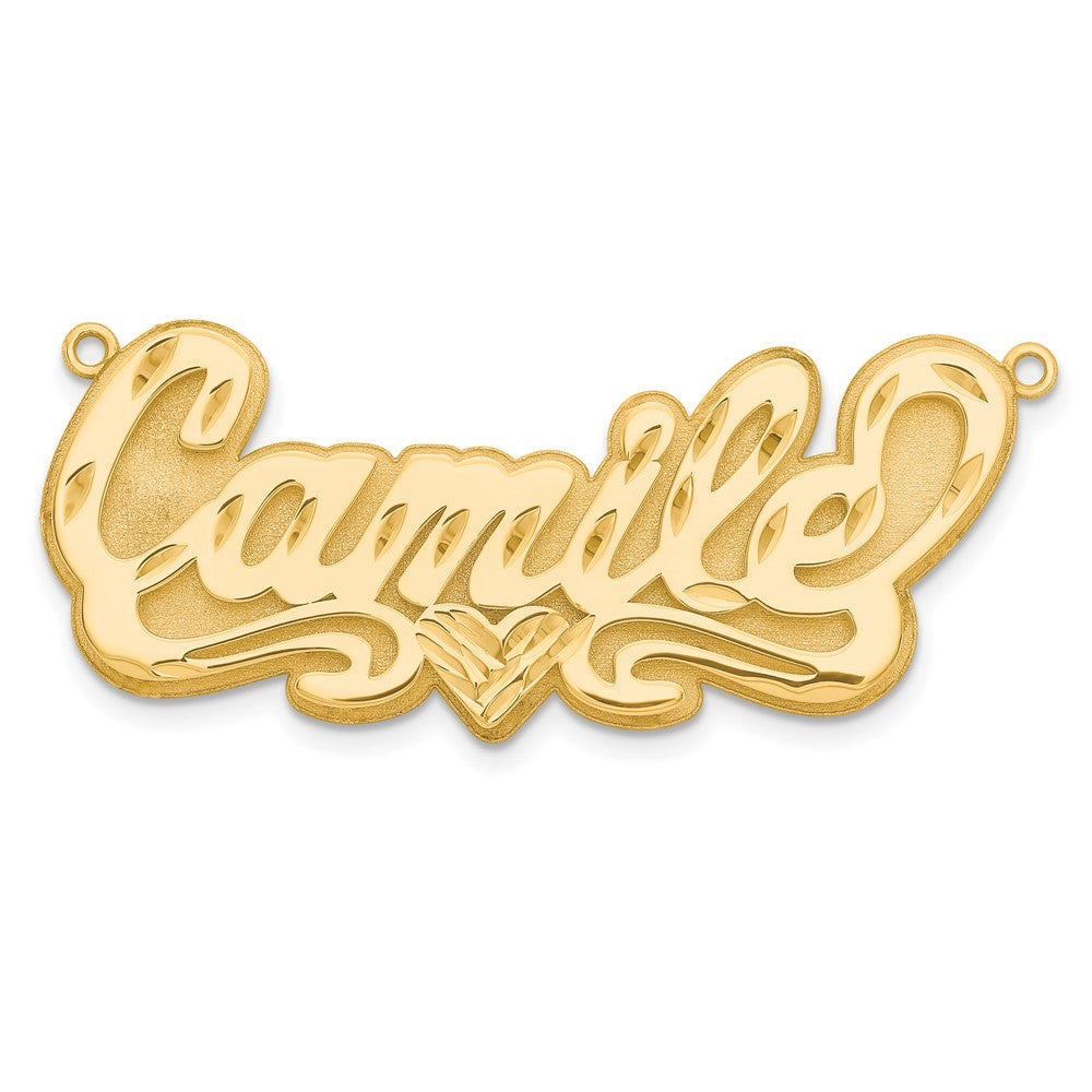 14K Gelbgold 3d Diamantiert Herz Name Platte