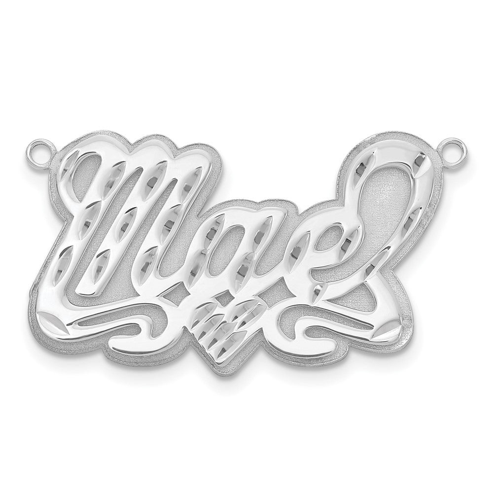 Sterlingsilber Rhodiniert 3d Diamantiert Herz Name Platte