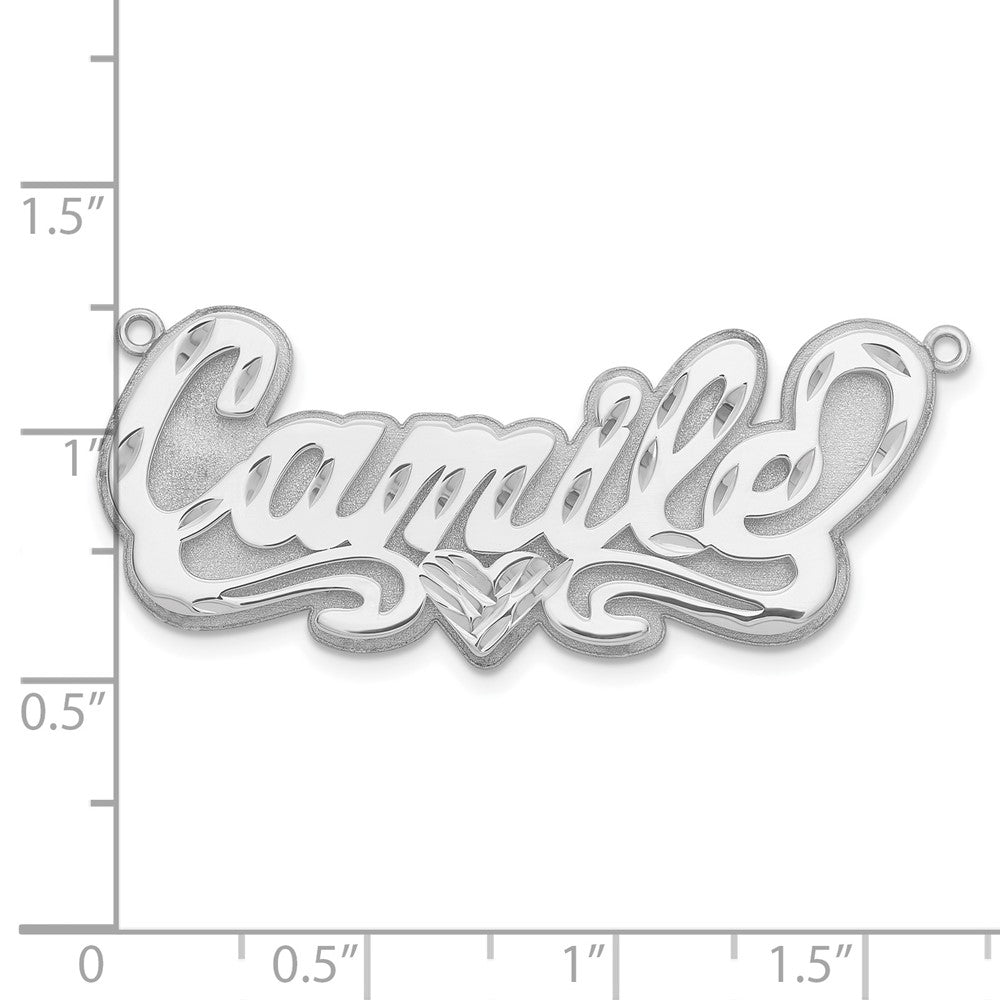 14K Weißgold 3d Diamantiert Herz Name Platte