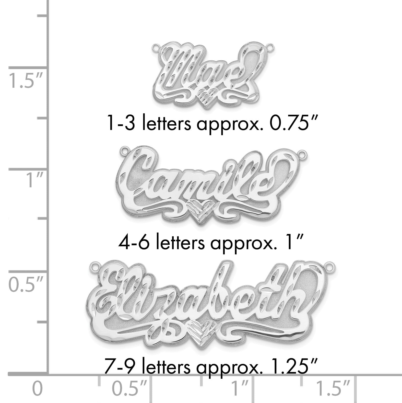 Sterlingsilber Rhodiniert 3d Diamantiert Herz Name Platte