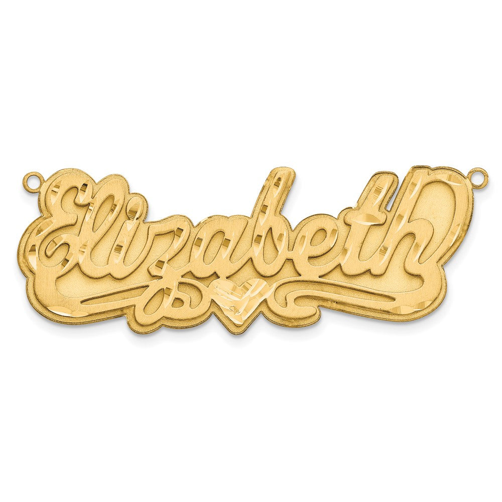 14K Gelbgold 3d Satiniert Diamantiert Herz Name Platte