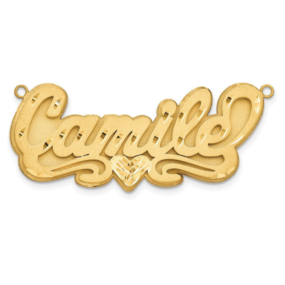 14K Gelbgold 3d Satiniert Diamantiert Herz Name Platte