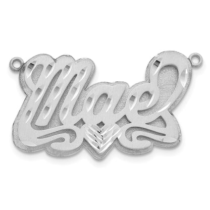 14K Weißgold 3d Satiniert Diamantiert Herz Name Platte