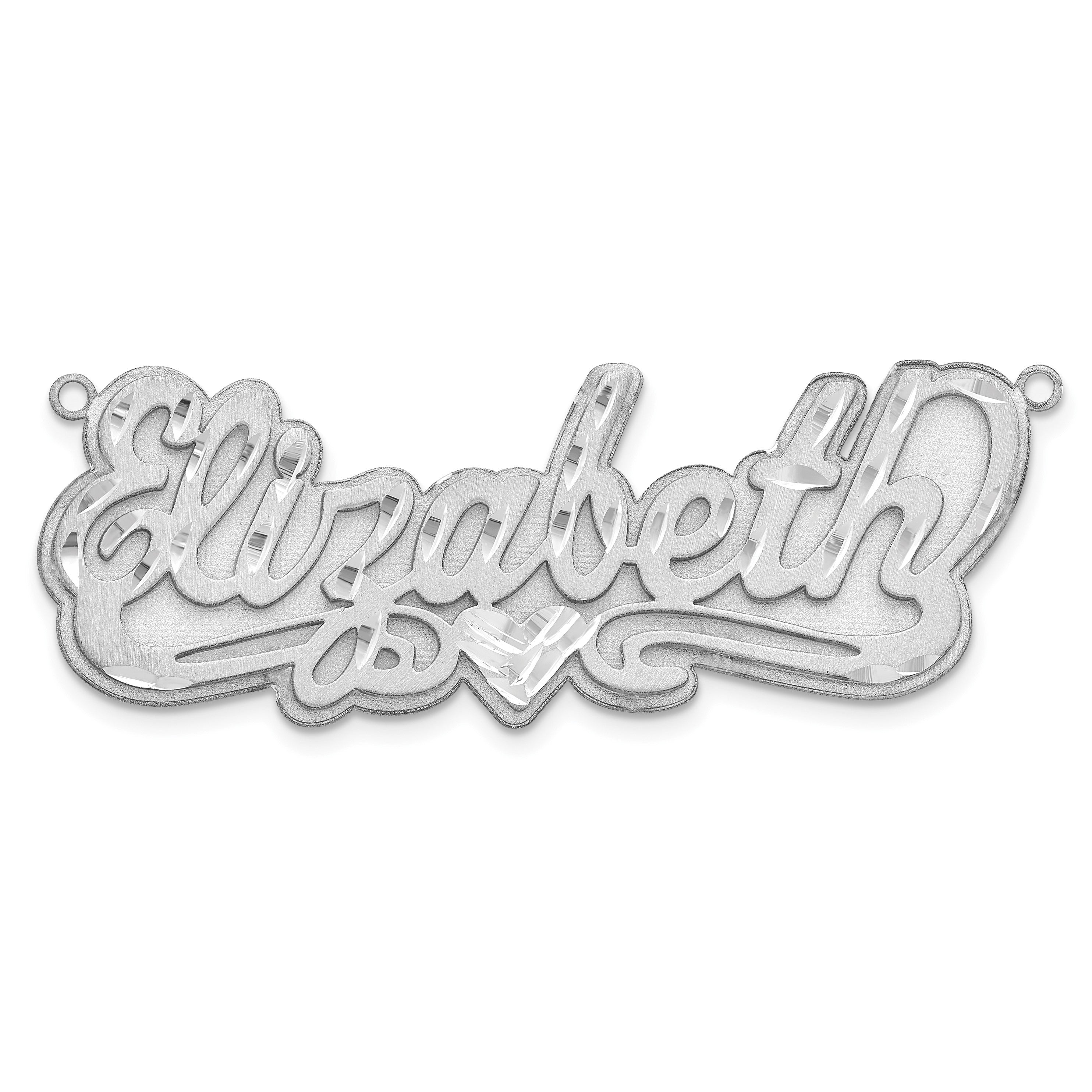 14K Weißgold 3d Satiniert Diamantiert Herz Name Platte