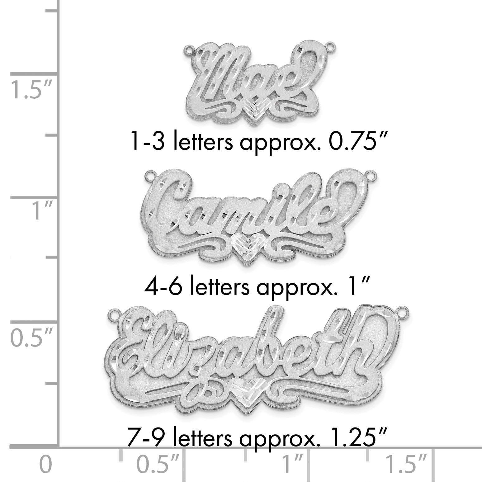14K Weißgold 3d Satiniert Diamantiert Herz Name Platte