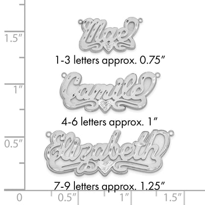 14K Weißgold 3d Satiniert Diamantiert Herz Name Platte