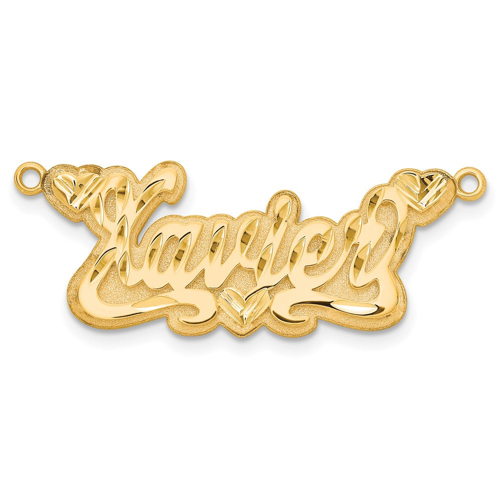 14K Gelbgold 3d Diamantiert Herzen Name Platte