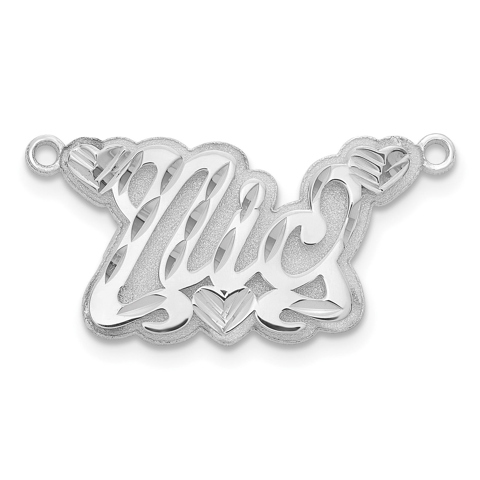 14K Weißgold 3d Diamantiert Herzen Name Platte