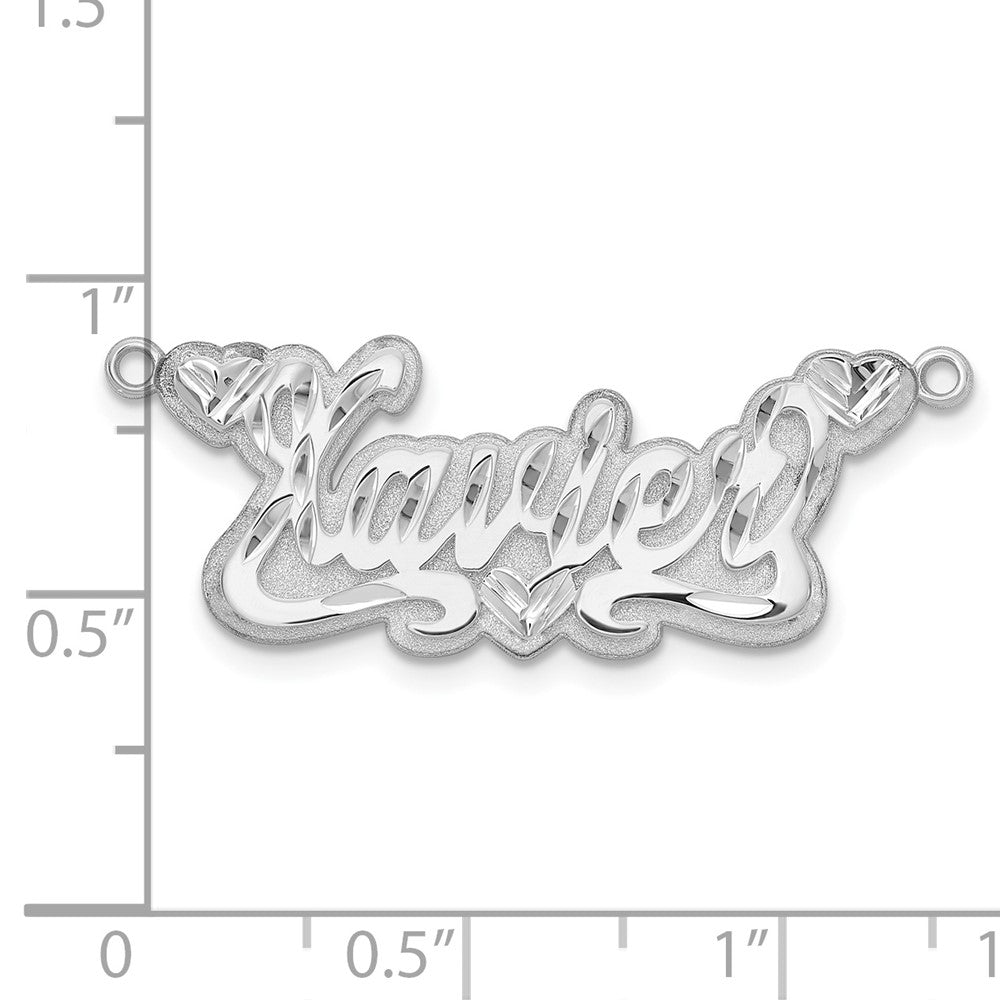 14K Weißgold 3d Diamantiert Herzen Name Platte