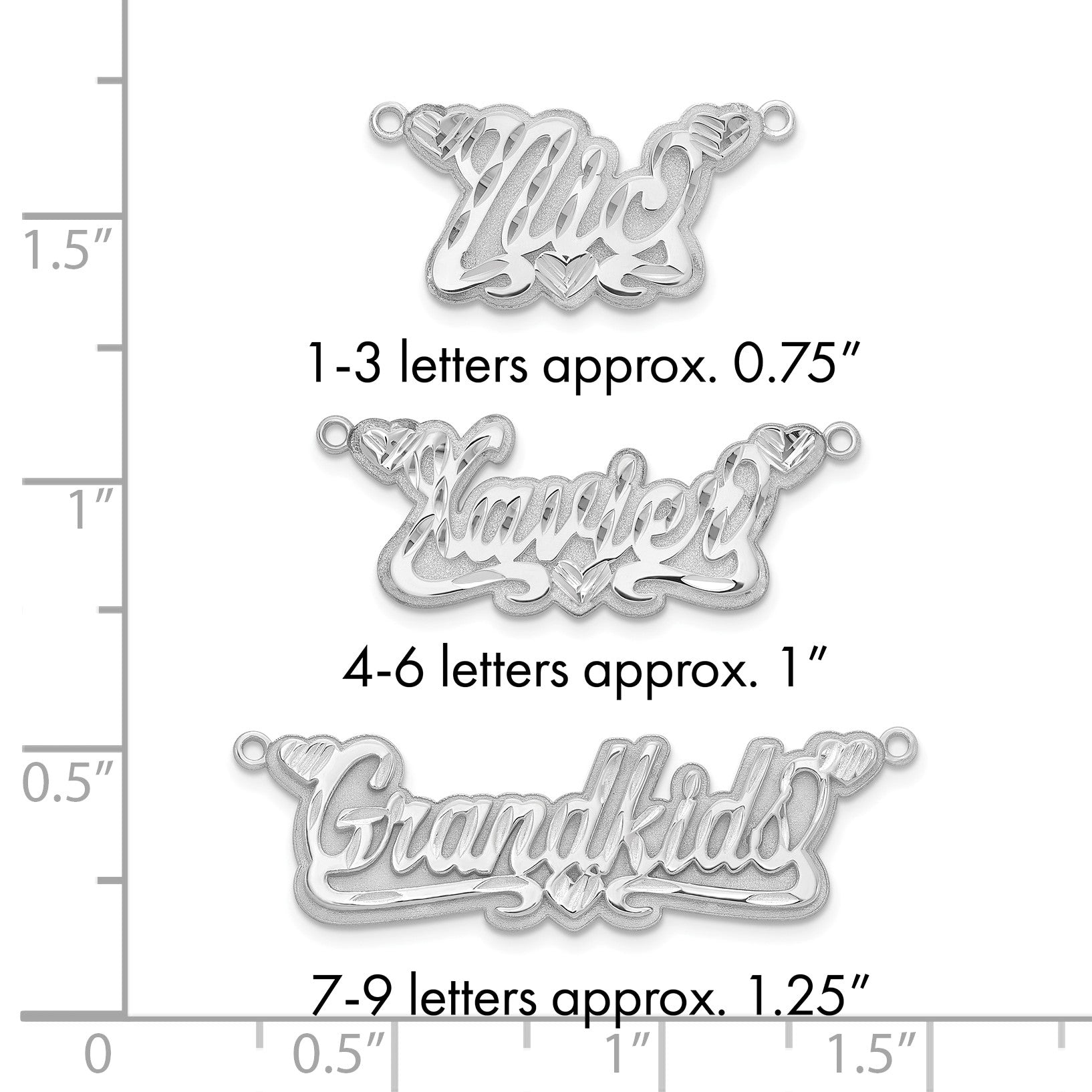 14K Weißgold 3d Diamantiert Herzen Name Platte