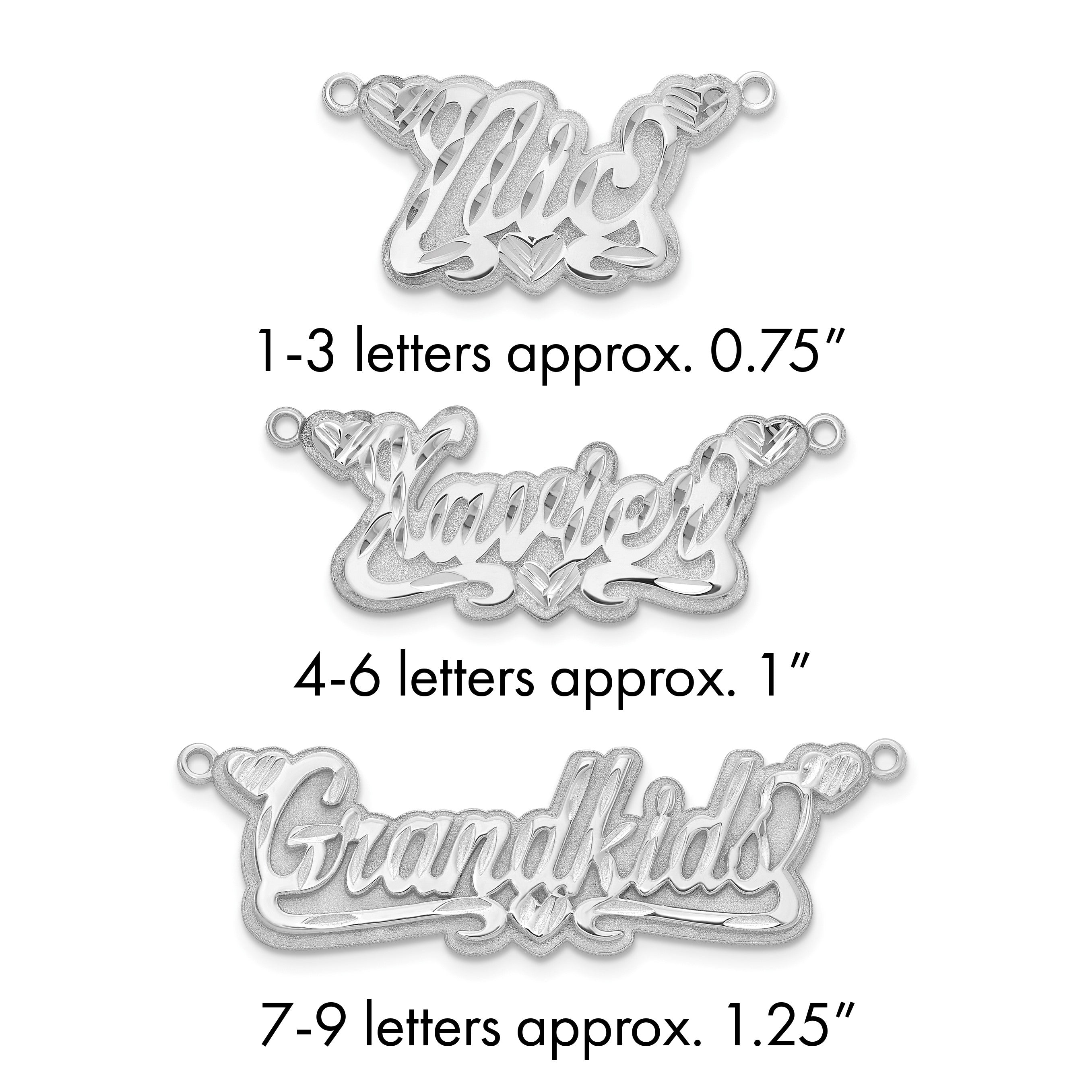 14K Weißgold 3d Diamantiert Herzen Name Platte