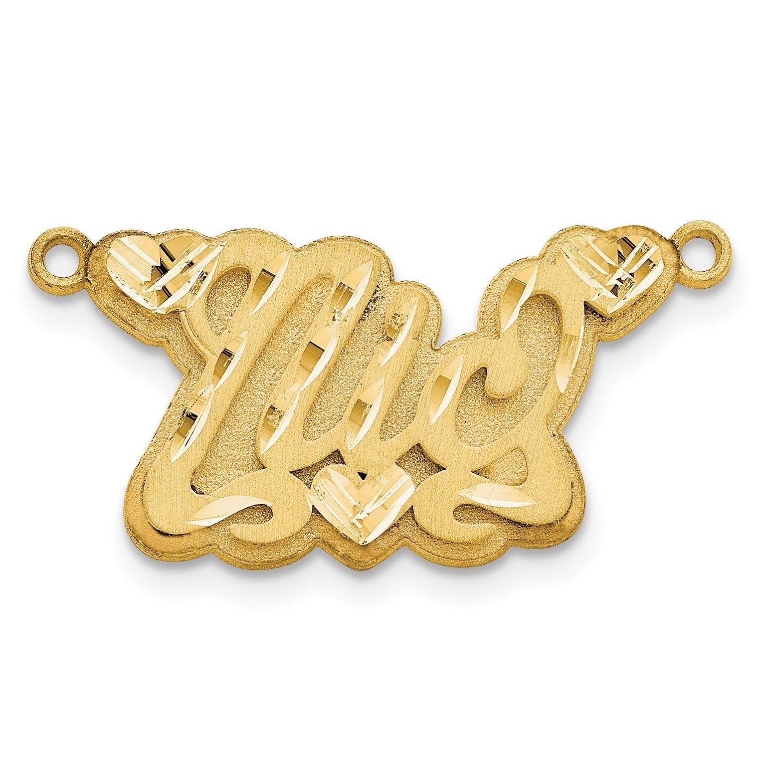 14K Gelbgold 3d Satiniert Diamantiert Herzen Name Platte