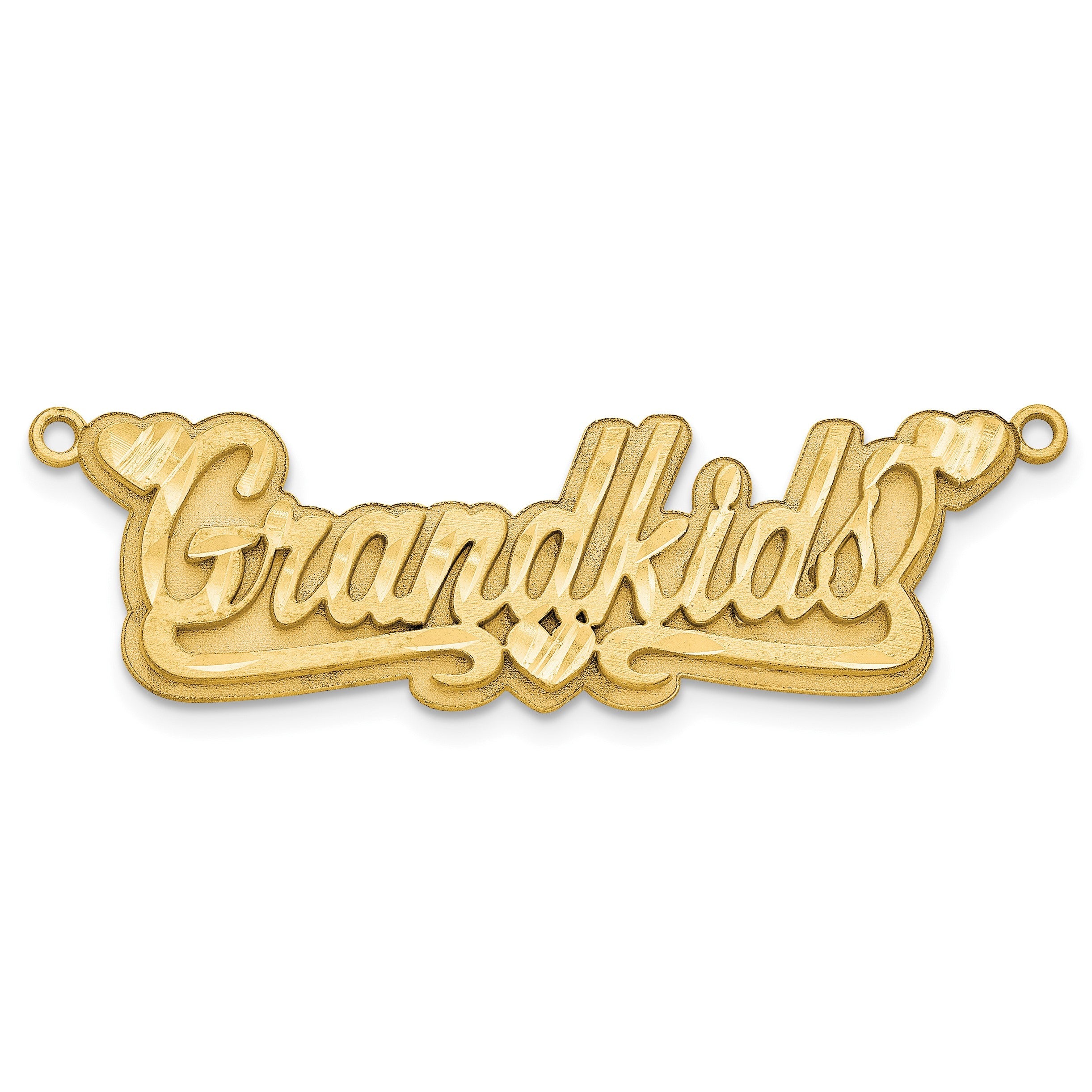 14K Gelbgold 3d Satiniert Diamantiert Herzen Name Platte