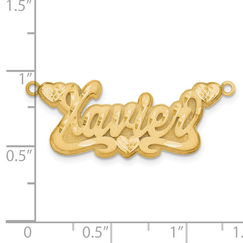 14K Gelbgold 3d Satiniert Diamantiert Herzen Name Platte