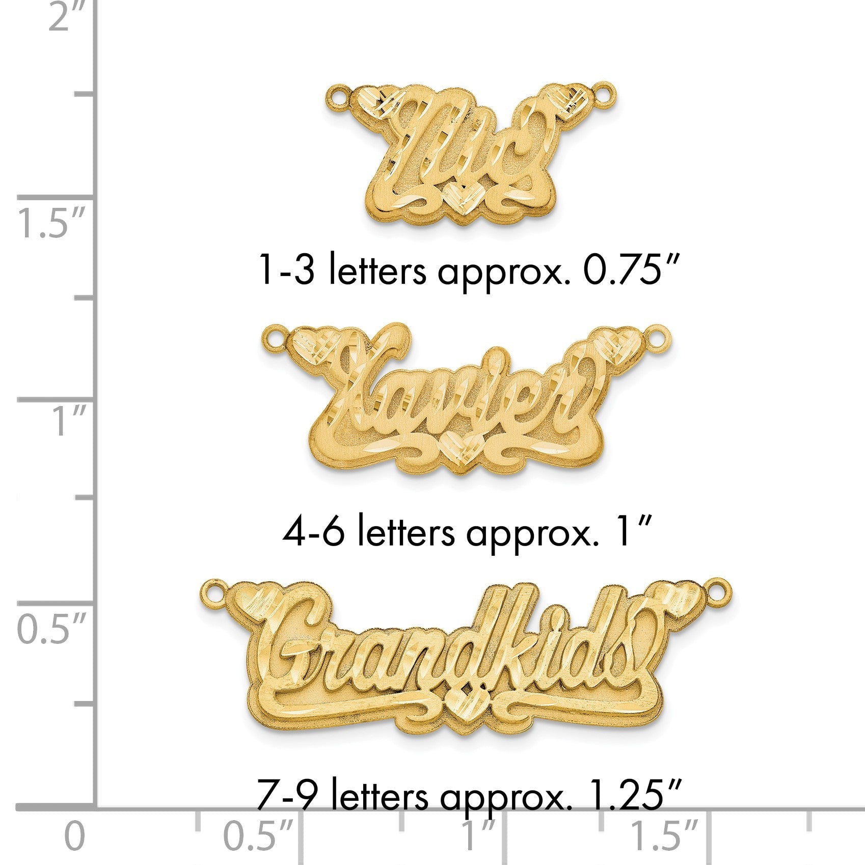 14K Gelbgold 3d Satiniert Diamantiert Herzen Name Platte