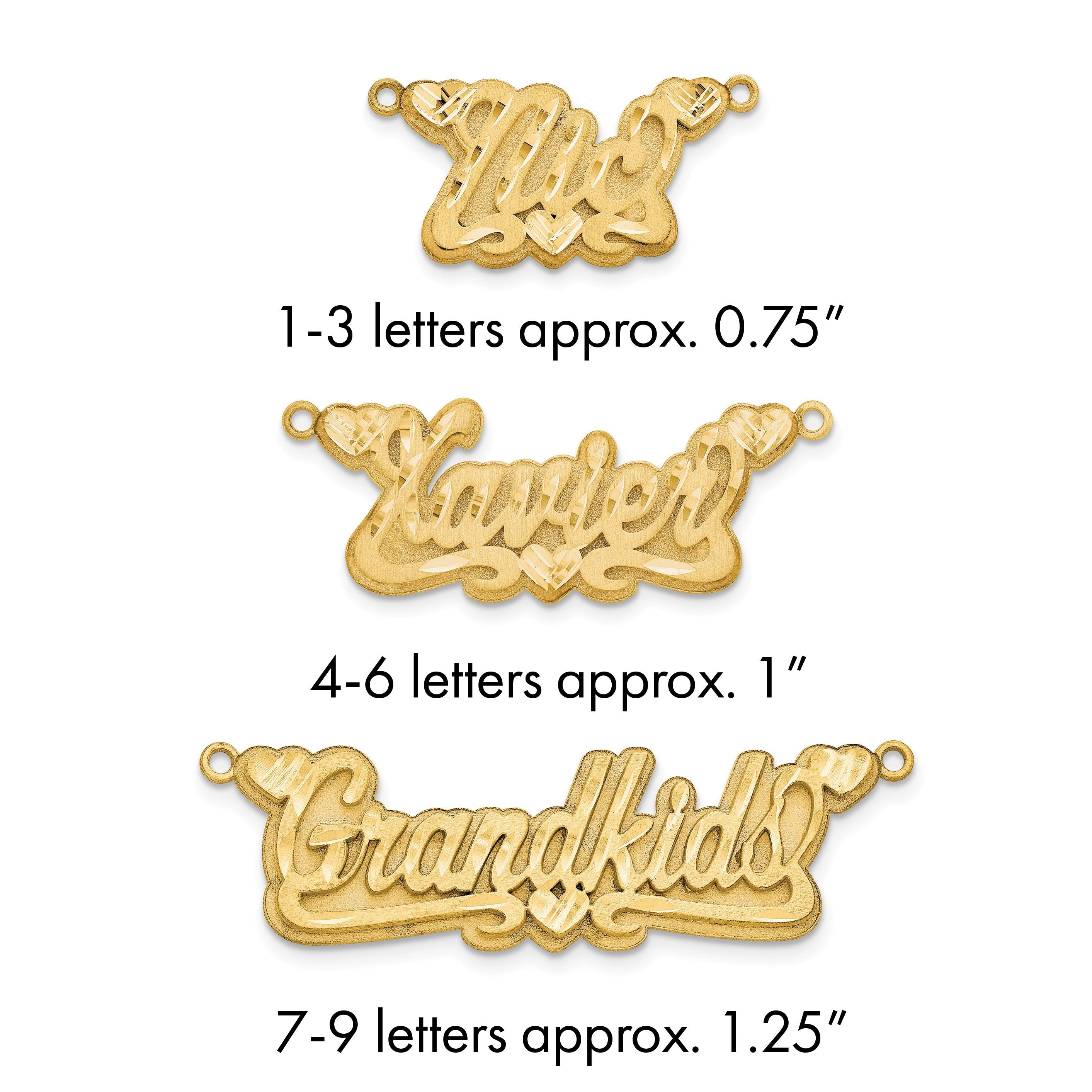 14K Gelbgold 3d Satiniert Diamantiert Herzen Name Platte