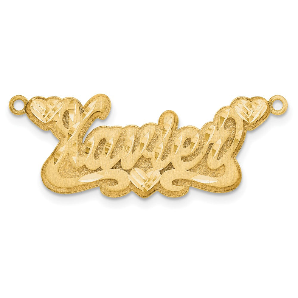 14K Gelbgold 3d Satiniert Diamantiert Herzen Name Platte