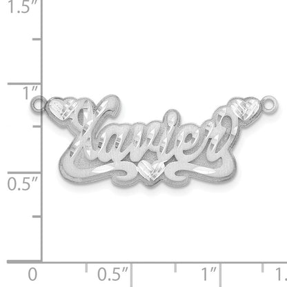 Sterlingsilber Rhodiniert 3d Satiniert Diamantiert Herzen Name Platte