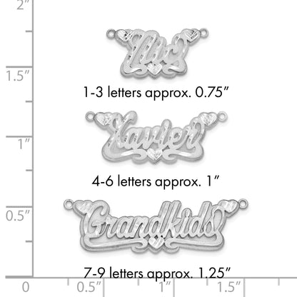 14K Weißgold 3d Satiniert Diamantiert Herzen Name Platte
