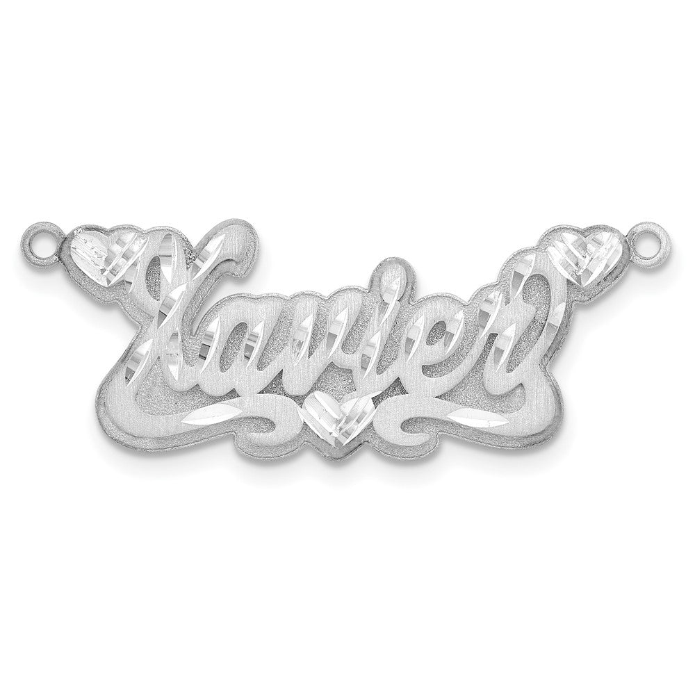 14K Weißgold 3d Satiniert Diamantiert Herzen Name Platte