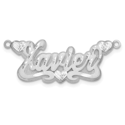 14K Weißgold 3d Satiniert Diamantiert Herzen Name Platte