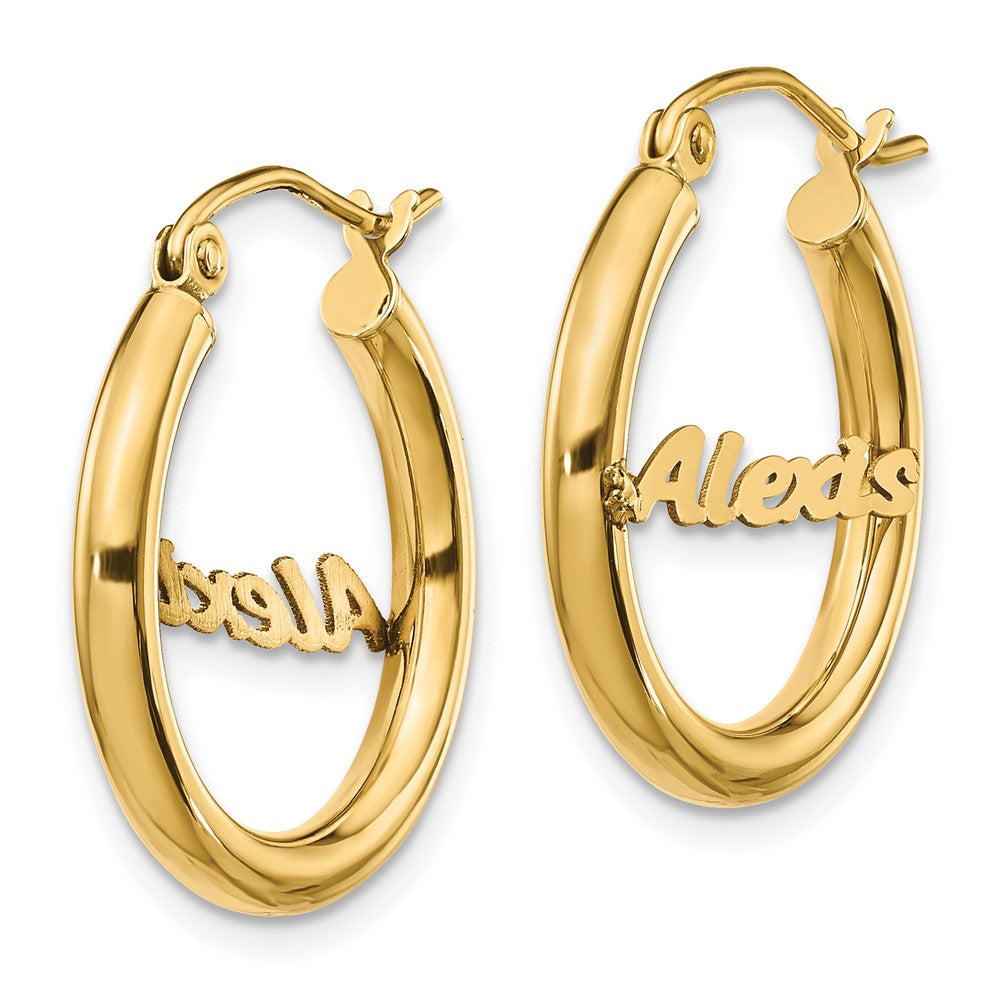 14K Gelbgold Klein Name Platte Creolen