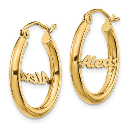 14K Gelbgold Klein Name Platte Creolen