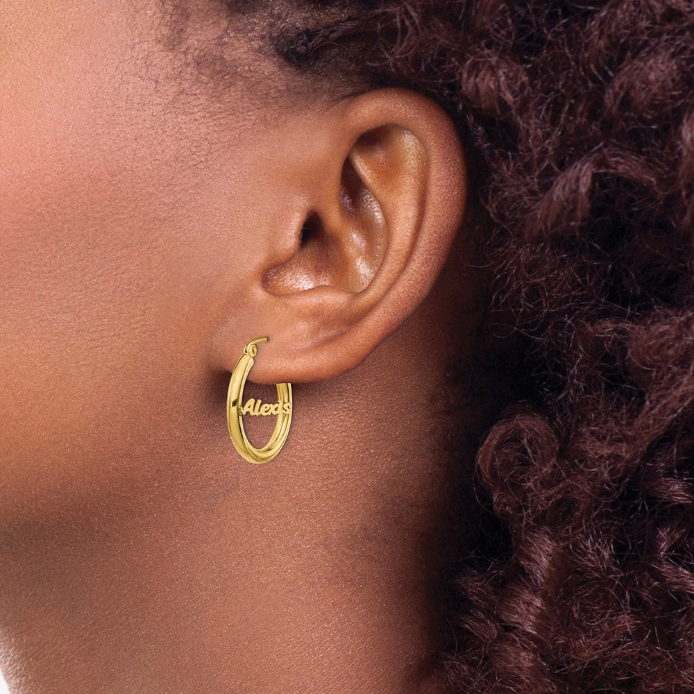 14K Gelbgold Klein Name Platte Creolen