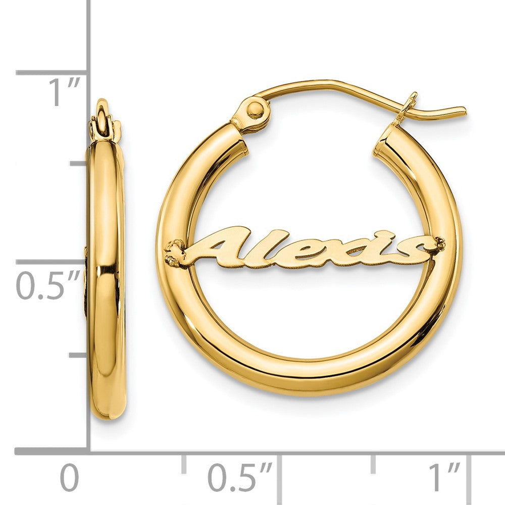 14K Gelbgold Klein Name Platte Creolen